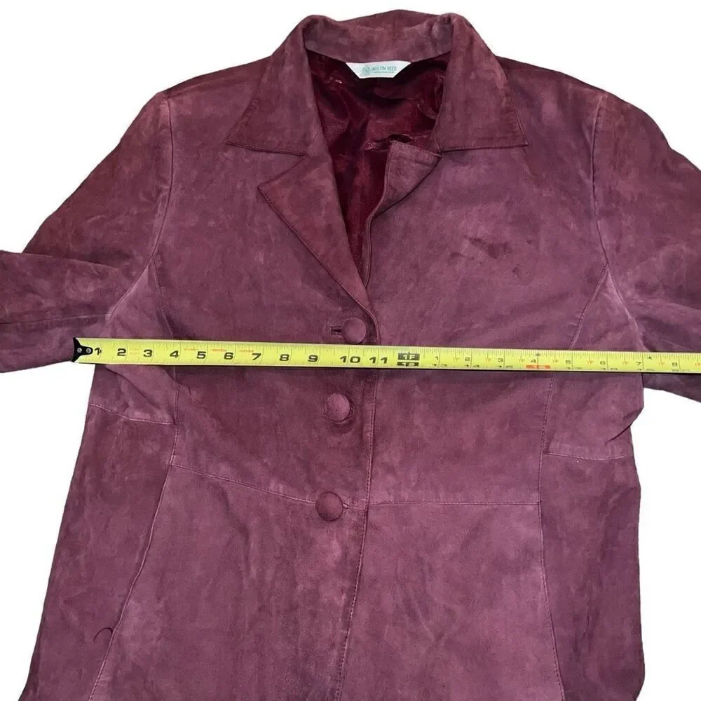 AUSTIN REED Wine Leather Suede 3 Button Jacket
